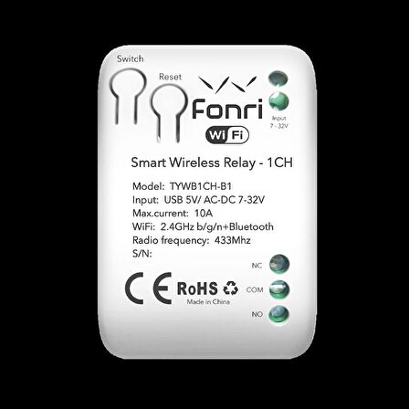 FONRİ WF3-TM4-0201-02 WIFI KABLOSUZ AKILLI  RÖLE - TEK KANAL