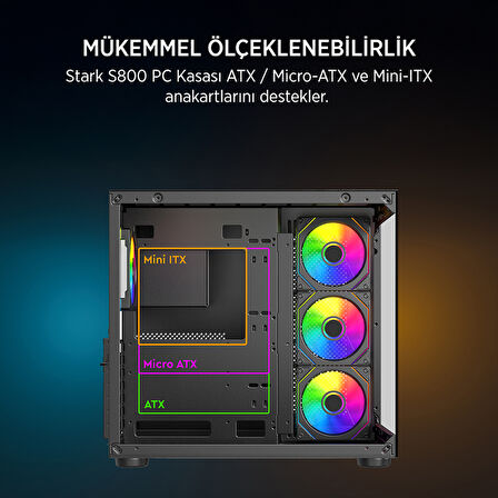  Stark S800 4xARGB Temperli Cam 650W 80+ Bronze ATX Siyah Gaming (Oyuncu) Kasa