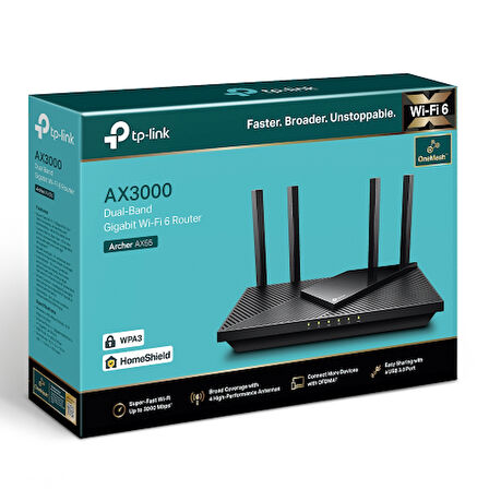  ARCHER AX55, AX3000, 4Port, 574-2402Mbps, Dual Band, Wifi 6, Masaüstü, Gigabit, Router, Access Point