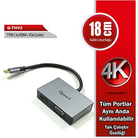  (Q-THV2) TYPE-C TO HDMI/VGA CEVIRICI