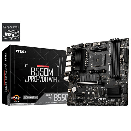 MSI B550M PRO-VDH WIFI AM4 Vga+Ses+GLan DDR4 HDMI DP M2 USB 3.2 mATX(BLK)