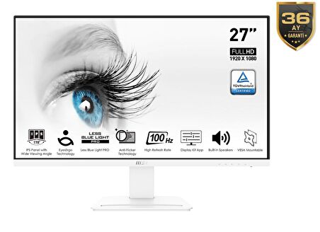 27 MSI PRO MP273AW 1920x1080 (FHD) FLAT IPS 100HZ ANTI-GLARE BEYAZ MONITOR
