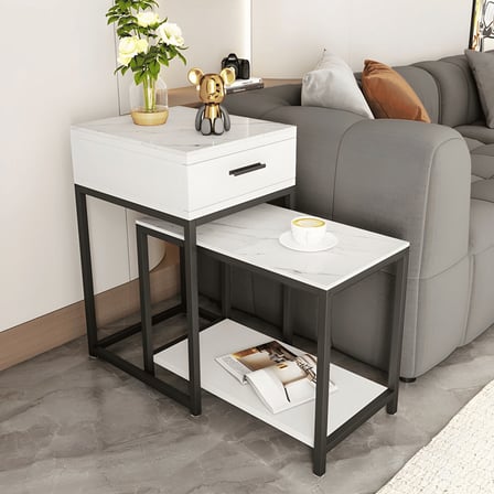 ZGN84017 Modern Çekmeceli MDF Üst Tablalı Metal Ayaklı Yan Sehpa