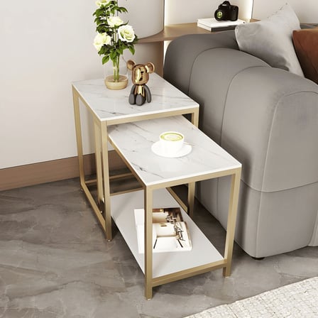 ZGN84017 Modern Çekmeceli MDF Üst Tablalı Metal Ayaklı Yan Sehpa