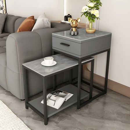 ZGN84017 Modern Çekmeceli MDF Üst Tablalı Metal Ayaklı Yan Sehpa