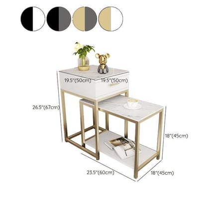 ZGN84017 Modern Çekmeceli MDF Üst Tablalı Metal Ayaklı Yan Sehpa