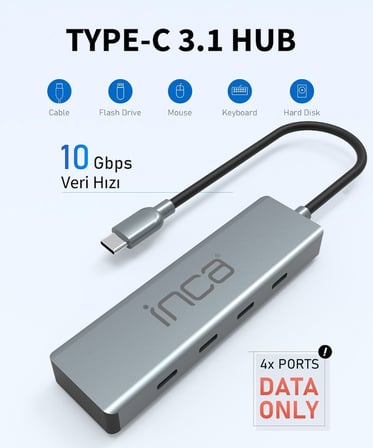 Inca ITPT-4TX 4 Port Type-C Hub 10 Gbps Çoklayıcı
