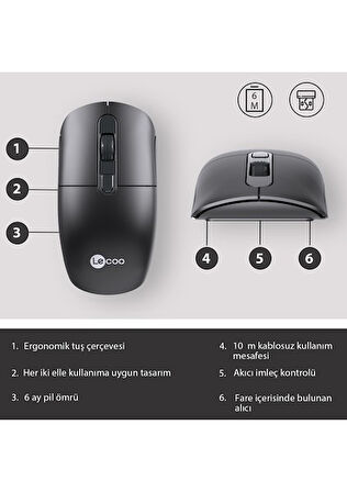  M2001 KABLOSUZ 1600 DPI SİYAH MOUSE