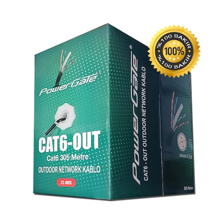 Powergate Cat6 Network Kablosu Dış Mekan 305 m 23AWG 100% Bakır Siyah