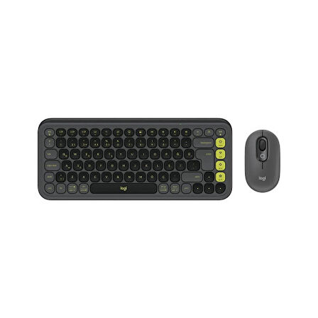 LOGITECH POP ICON COMBO, Siyah-Yeşil, 920-013075, Kablosuz, Türkçe Q, Klavye Mouse Set