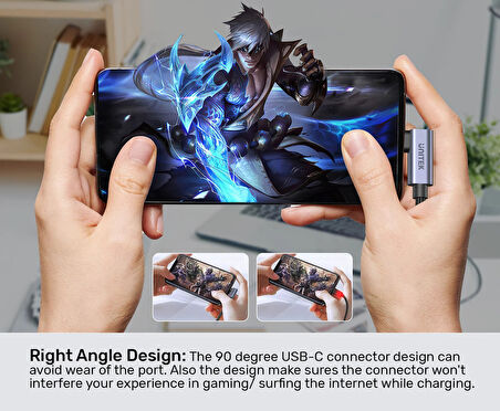 UNITEK TYPE-C HIZLI ŞARJ KABLOSU 90 DERECE 2 METRE 100W (C14123BK-2M)