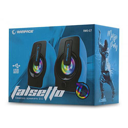  RMS-G7 FALSETTO, 6W, 1+1, Masaüstü, RGB Aydınlatma, USB, Mavi Kasa, Speaker