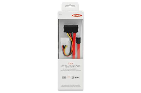 ednet ED-84142 ednet SATA Bağlantı Kablosu, SATA 22 pin erkek konnektör <-> SATA 7 pin, L erkek konnektör + Güç 4 pin erkek konnektör, zırhsız, AWG 26, 0.5 metre