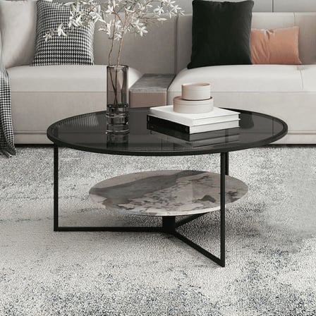 ZGN28606 Modern Cam Raflı İkili Zigon Orta Sehpa