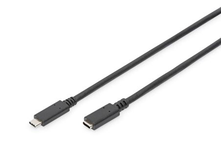 AK-300210-020-S USB Tip C™ Uzatma Kablosu, Tip C Erkek <-> Tip C Dişi, 2 metre, 3A, 480MB, 2.0 Versiyon, CE, siyah renk