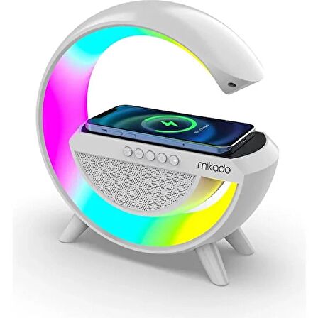 MIKADO MD-G111, 10W, USB/BT/TF, RGB Işıklı, 1800mAh 15W Kablosuz Şarj, Bluetooth Speaker (Beyaz)