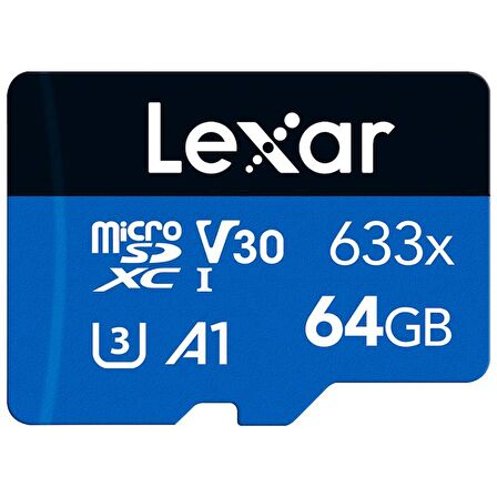 64GB LEXAR LSDMI64GBB633A 633X MICROSDXC HIGH-PERFORMANCE C10 A1 V30 U3 HAFIZA KARTI