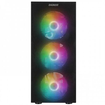 EVEREST FACED-V5, Mesh, 600W, 4x12cm Sabit Rainbow Fan, Temperli Cam Yan Panel, ATX, GAMING KASA