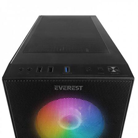 EVEREST FACED-V5, Mesh, 600W, 4x12cm Sabit Rainbow Fan, Temperli Cam Yan Panel, ATX, GAMING KASA