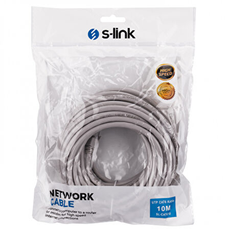 S-Link SL-CAT610, CAT6, Patch, 10Mt, Kablo (Gri) 