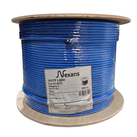 NEX1611TB5, CAT6, 500M, 23AWG (0,58mm), UTP, %100 Bakır, LSZH Halogen Free, Makara, Kablo (MAVİ)