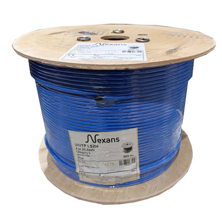 NEX1611TB5, CAT6, 500M, 23AWG (0,58mm), UTP, %100 Bakır, LSZH Halogen Free, Makara, Kablo (MAVİ)