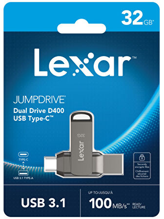LEXAR 32GB LJDD400032G-BNQNG USB BELLEK DUAL TYPE-C AND TYPE-A USB 3.1 FLASH DRIVE UP TO 100MB/S READ