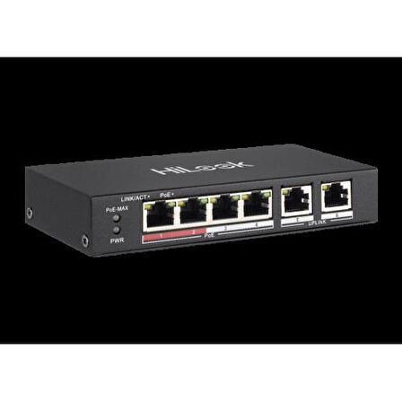 HILOOK NS-0106P-35(B), 5 Port, Megabit, 4 Port PoE, 60W, +2 Port Megabit Uplink, Long Range 250Metre, Yönetilemez, Masaüstü Switch