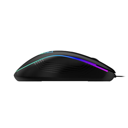 GAMDIAS AURA GS3, Çok Renkli Aydınlatma,  USB Kablolu, 6 Tuşlu, Gaming Mouse, 3.600 DPI, Siyah