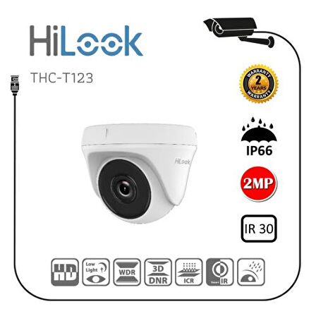 HILOOK THC-T123-M  2Mpix 30Mt Gece Görüşü, 2,8mm Lens, Metal Kasa, Dome Kamera