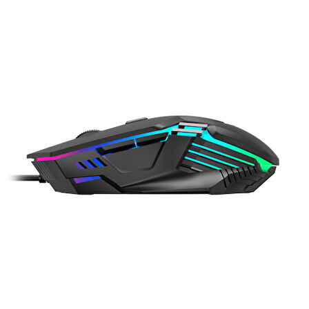 GAMDIAS AURA GS4, Çok Renkli Aydınlatma,  USB Kablolu, 6 Tuşlu, Gaming Mouse, 3.600 DPI, Siyah