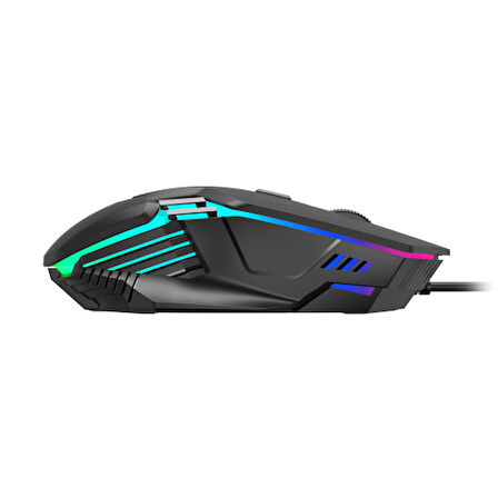 GAMDIAS AURA GS4, Çok Renkli Aydınlatma,  USB Kablolu, 6 Tuşlu, Gaming Mouse, 3.600 DPI, Siyah