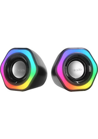 MD-176, 6W, 1+1, Masaüstü, RGB Aydınlatma, USB, Siyah Kasa, Speaker