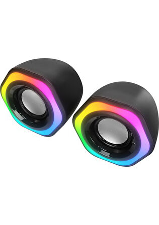 MD-176, 6W, 1+1, Masaüstü, RGB Aydınlatma, USB, Siyah Kasa, Speaker