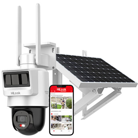 HILOOK PTZ-N2C400I-K/4G/C05S10, 4Mpix,   4mm, 30Mt Gece Görüşü, Dahili Mikrofon, PIR+RADAR,  4G, Solar  PT IP Kamera
