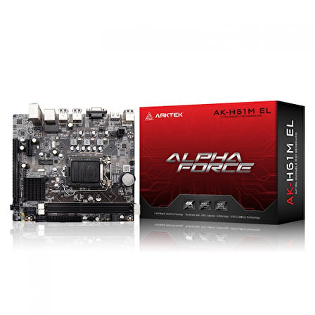 ARKTEK ALPHA FORCE, AK-H61M EL, 2xDDR3, M.2, D-SUB, HDMI, 2-3.Nesil, LGA1155 Soket, Anakart