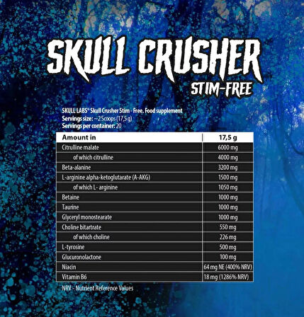 Skull Labs Skull Crusher Stim-Free Pump Preworkout 350 g