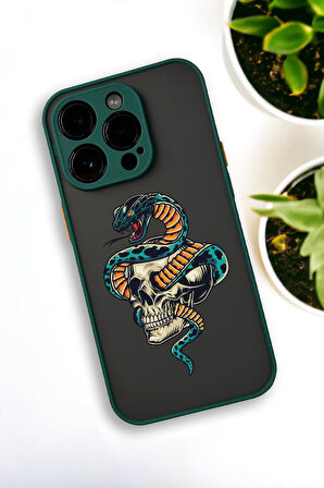 iPhone 13 Pro Max Uyumlu Skull & Snake Desenli Buzlu Şeffaf Lüx Telefon Kılıfı