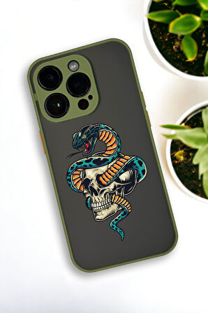 iPhone 14 Pro Max Uyumlu Skull & Snake Desenli Buzlu Şeffaf Lüx Telefon Kılıfı