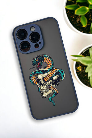 iPhone 14 Pro Uyumlu Skull & Snake Desenli Buzlu Şeffaf Lüx Telefon Kılıfı