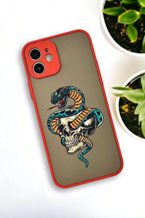 iPhone 12 Uyumlu Skull & Snake Desenli Buzlu Şeffaf Lüx Telefon Kılıfı