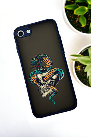 iPhone Se 2020 Uyumlu Skull & Snake Desenli Buzlu Şeffaf Lüx Telefon Kılıfı
