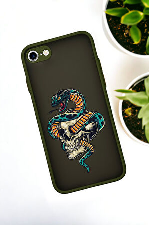 iPhone Se 2020 Uyumlu Skull & Snake Desenli Buzlu Şeffaf Lüx Telefon Kılıfı