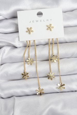 Papatya Model Gold Renk Pirinç Sallantılı Kadın Küpe - TJ-BKP11467