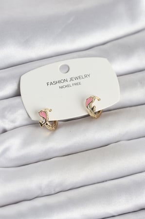 Pembe Yunus Balığı Model Gold Renk Pirinç Çocuk Küpe - TJ-BKP11650