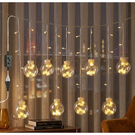 3 Metre 10 Toplu Perde LED Işık - Gün Işığı Şeffaf Dekoratif Aydınlatma - 8 Fonksiyonlu Led