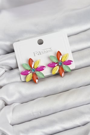 Karışık Renk Kristal Taşlı Lotus Çiçek Model Kadın Küpe TJ-BKP11924