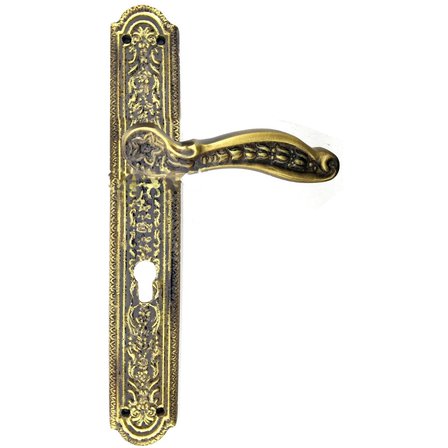 Antik Ulu Model Büyük Kapı Kolu Takımı, 354x57 mm, Yaylı - Pirinç, Antik, Tarihi, Osmanlı Stil Lale ve Desen İşlemeli Kapı Kol Takım