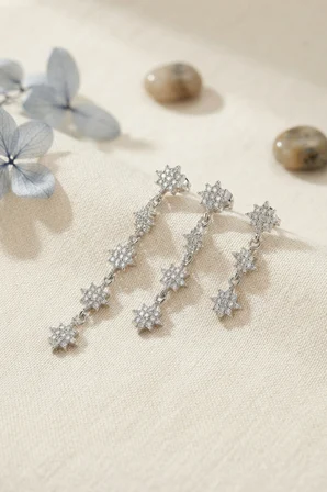 3 lü Set Küpe Gümüş Renk Kutup Yıldızı Detaylı TJ-BKP11947