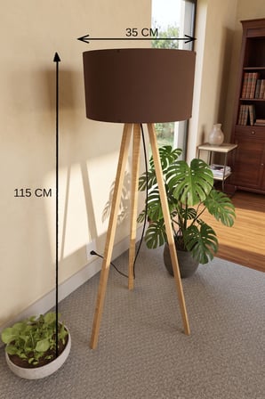 3 Ayaklı Tripod Lambader Kahverengi Kumaş Başlık
